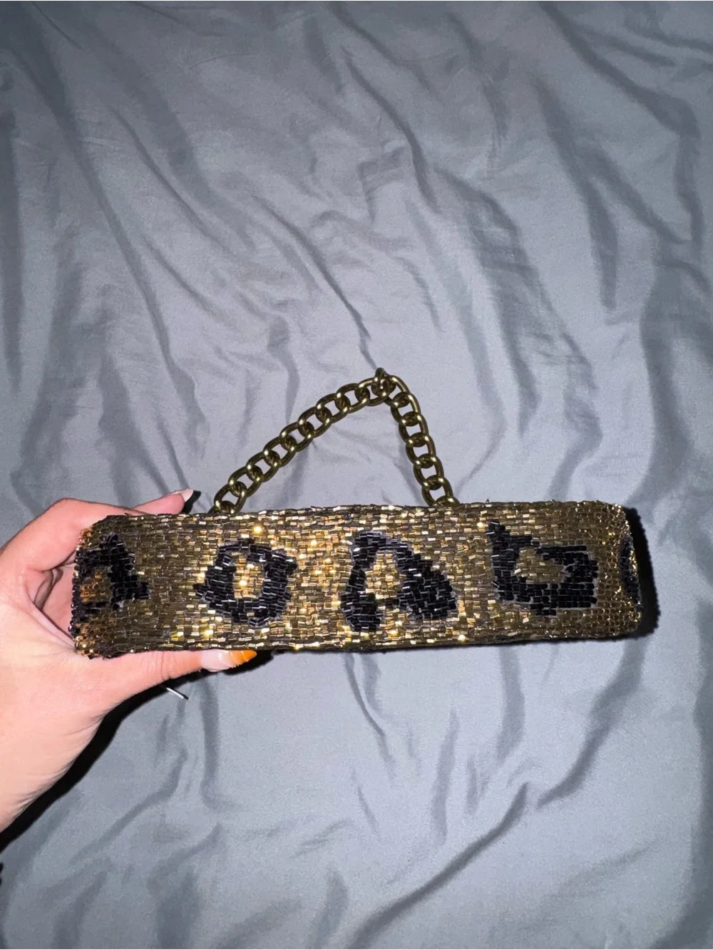 Beaded Cheetah Gold Chain Shoulder Bag Handmade in India New with Tags